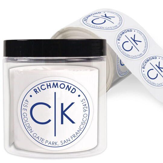 Modern Initials Round Address Labels in a Jar